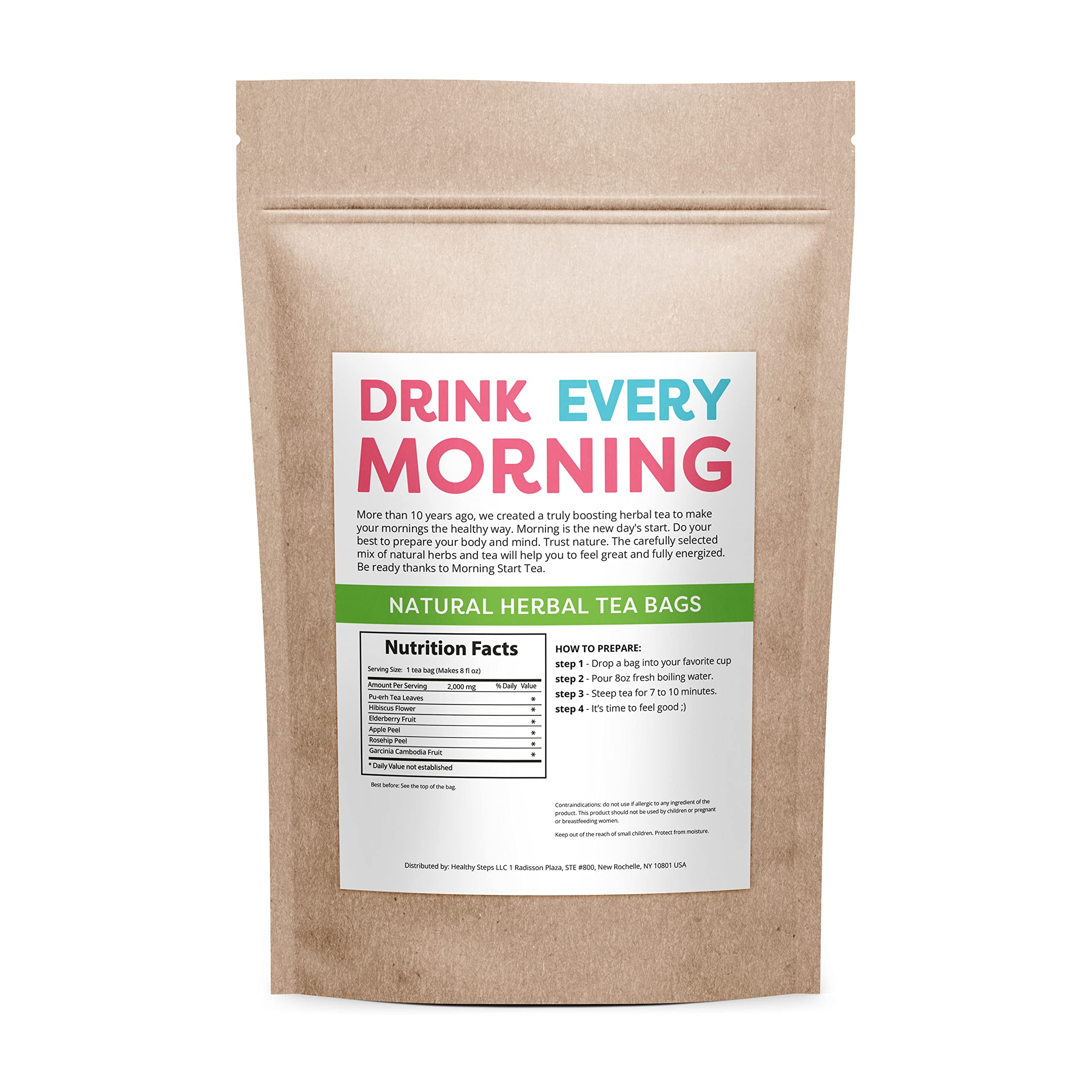 Detox Skinny Herb Tea packaging display emphasizes natural ingredients for a clean detox routine.