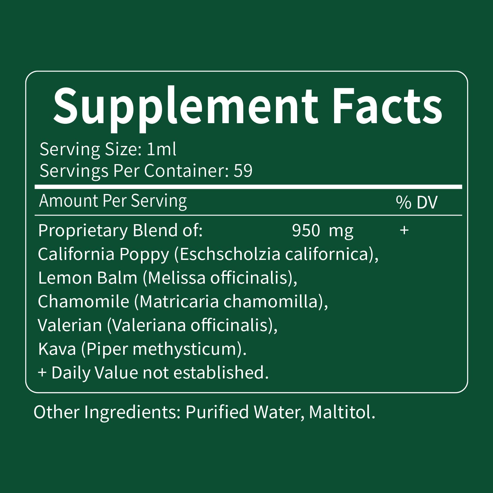 Herbal ingredients: valerian, chamomile, lemon balm for sleep support