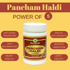 Dev Ayurveda Pancham Haldi Powder packaging and jar