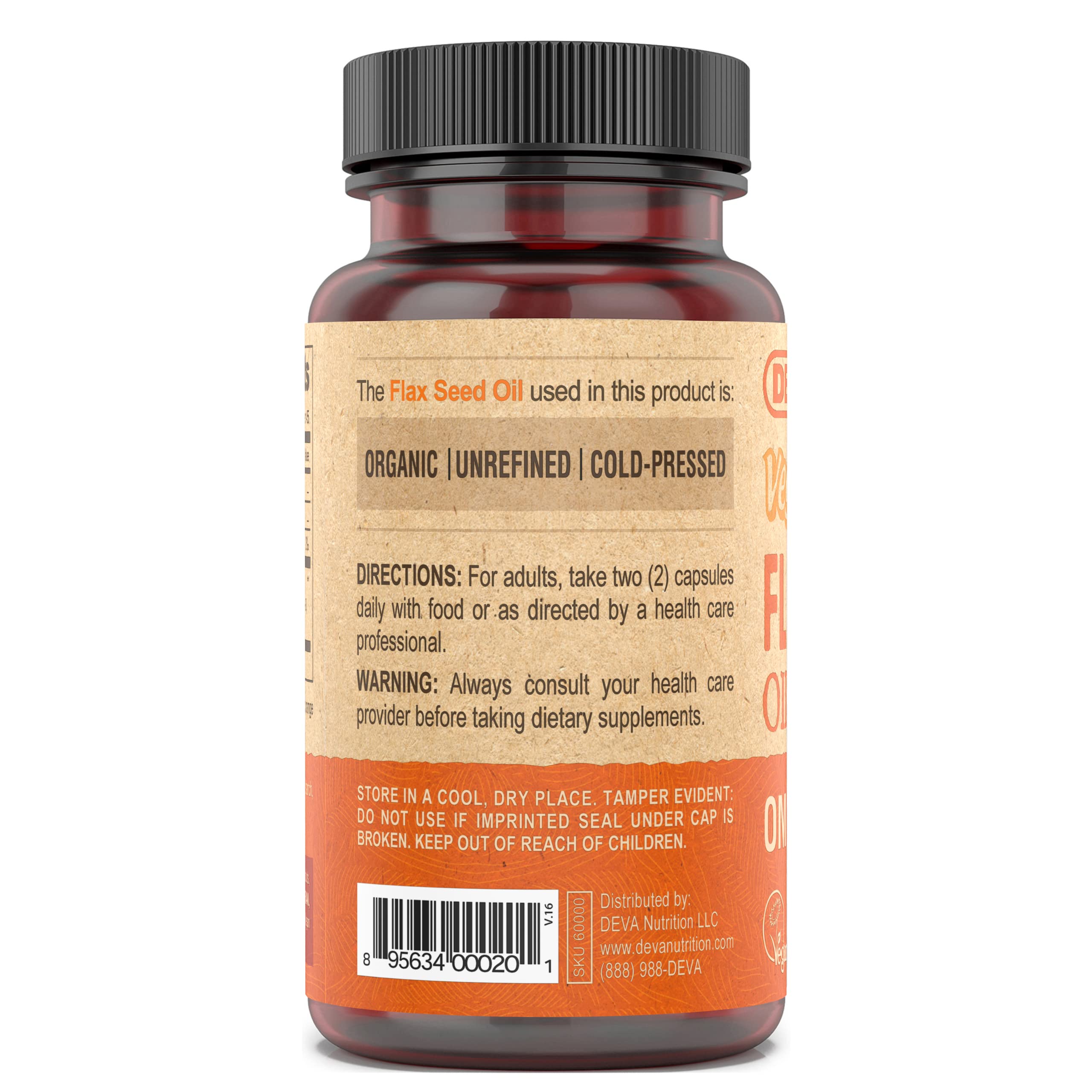 Label showing cold-pressed and unrefined flaxseed oil