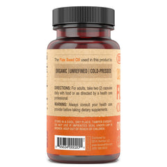 Label showing cold-pressed and unrefined flaxseed oil