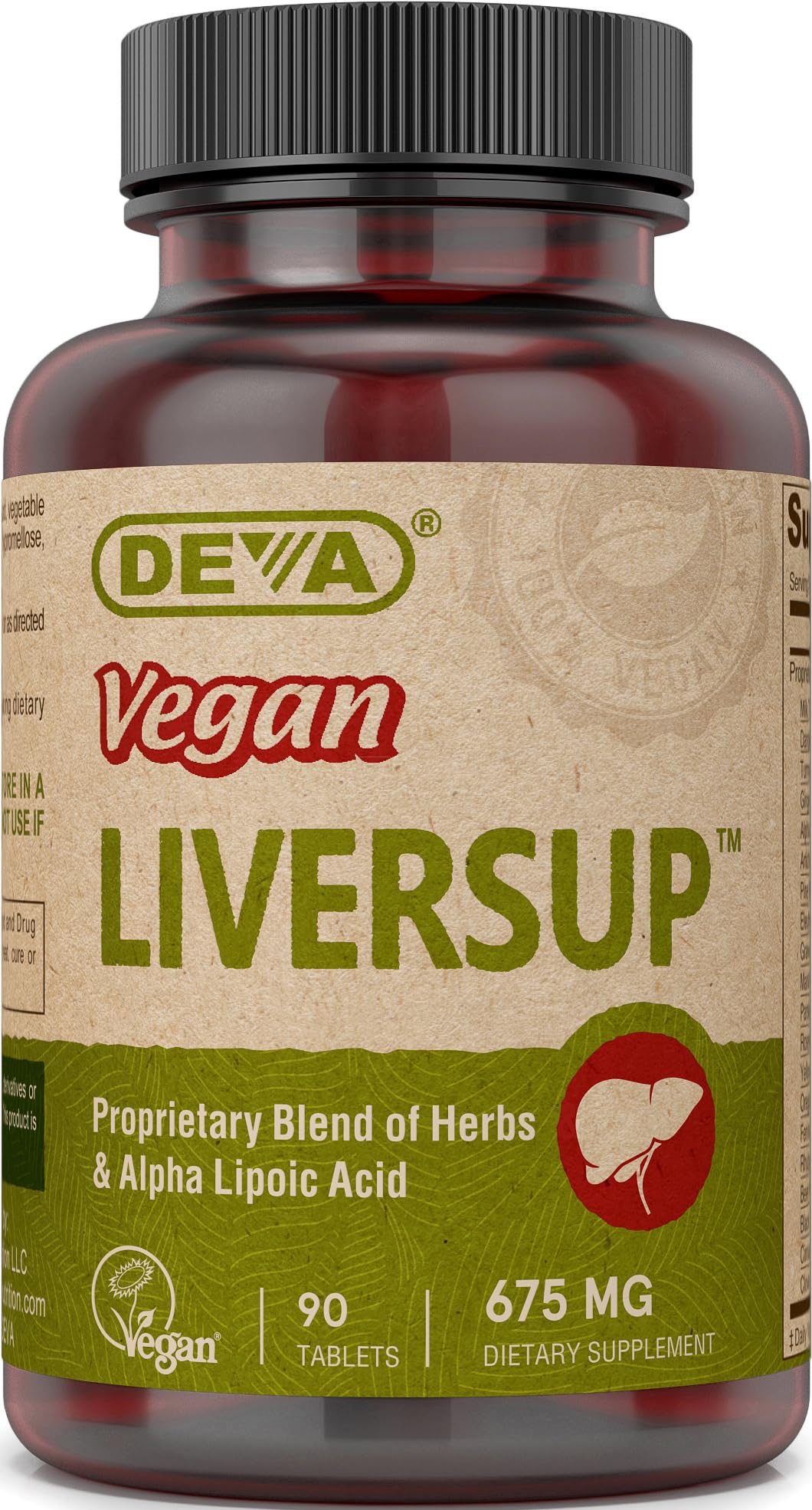 Front view of DEVA Nutrition Vegan Liver Support Tablets bottle