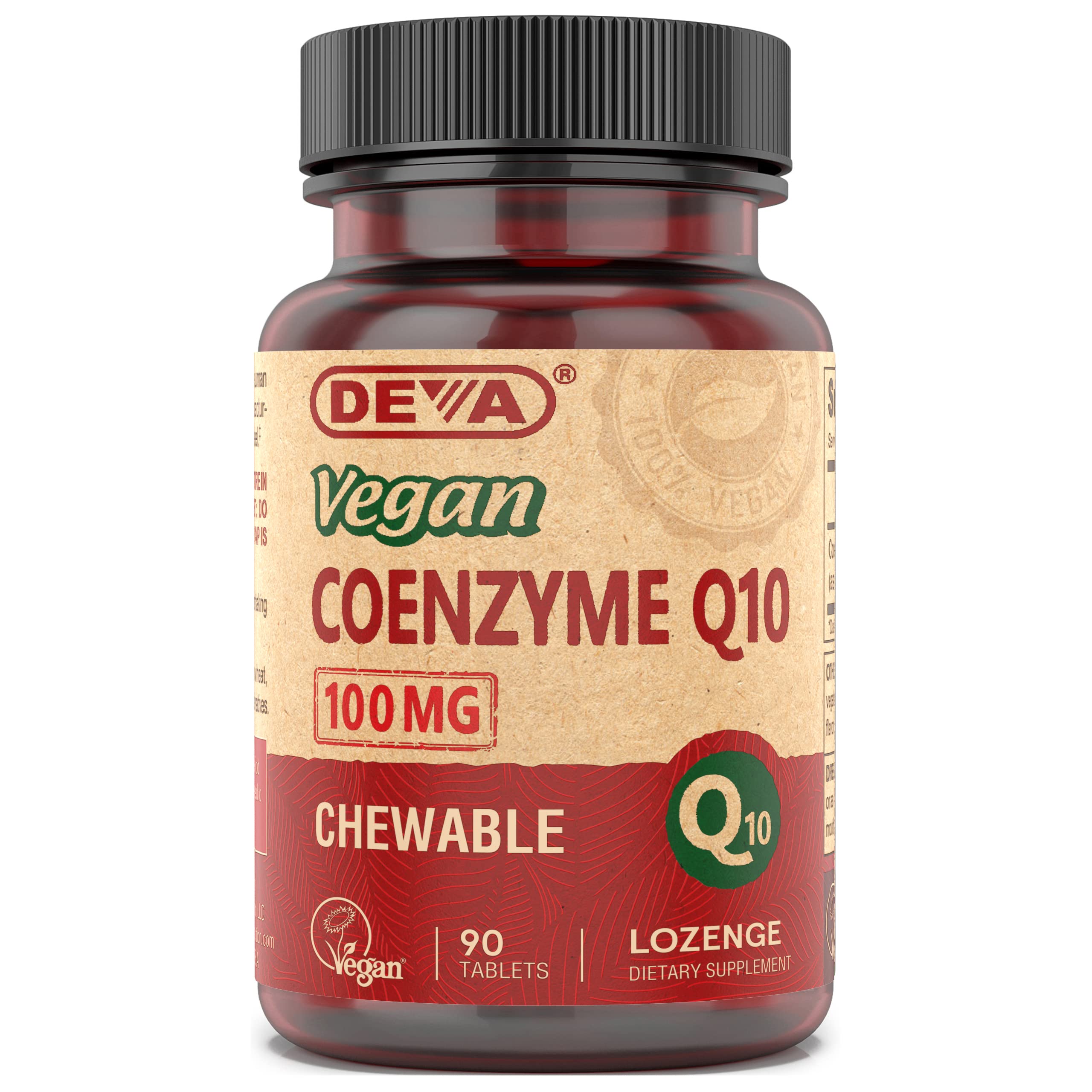 DEVA Vegan CoQ10 100mg chewable lozenges bottle with 90 tablets