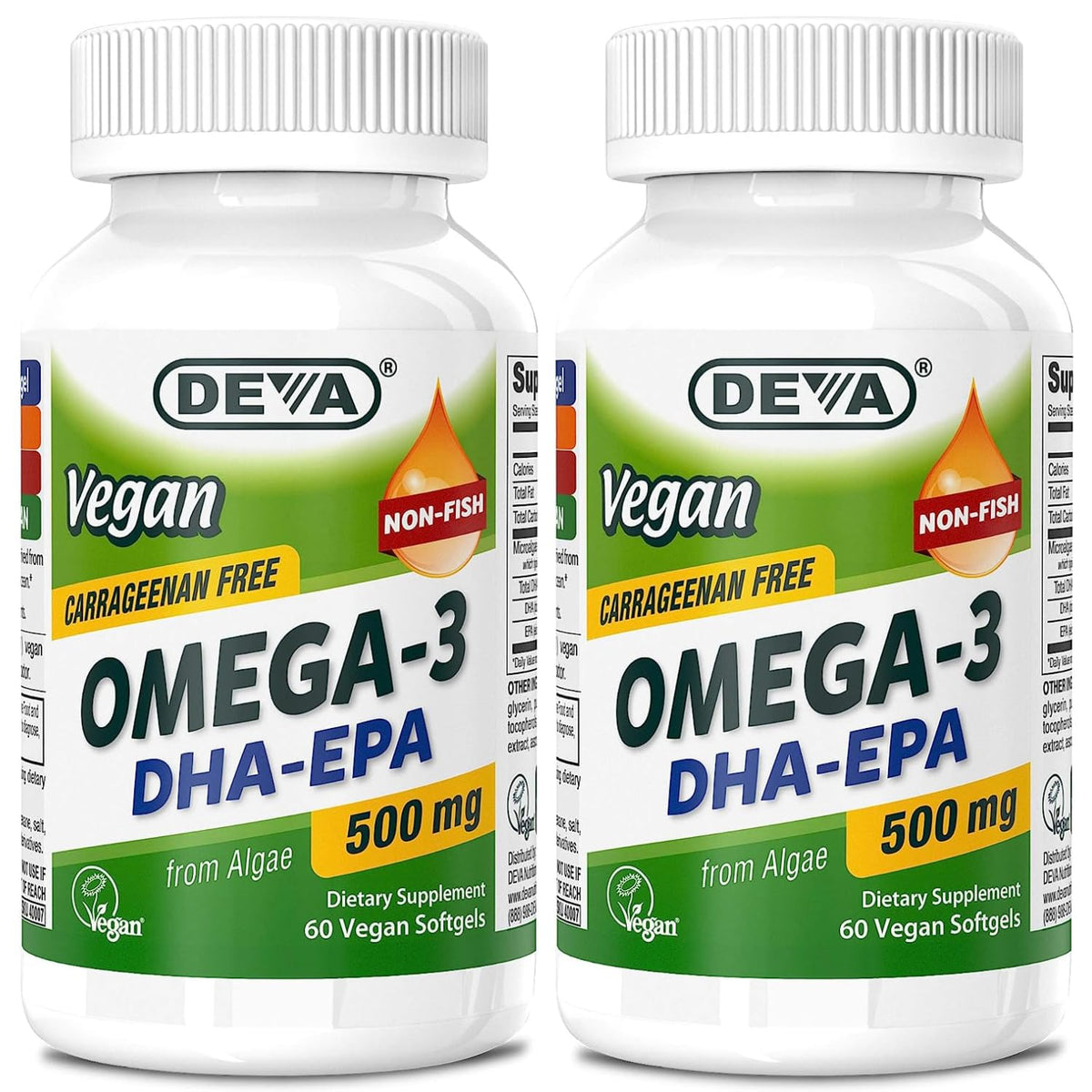 Bottle of DEVA Vegan DHA-EPA softgels