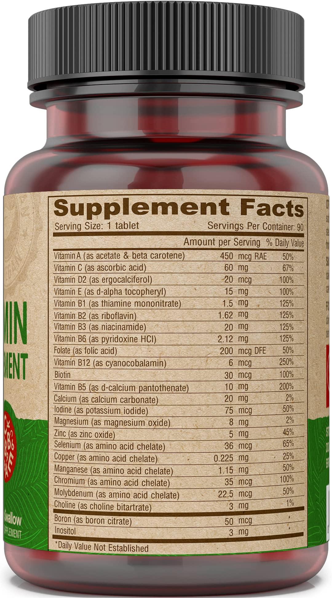 Nutritional highlights for vegan multivitamin