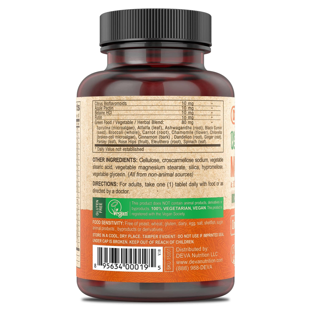 Close-up of greens and herbal ingredients in the formula