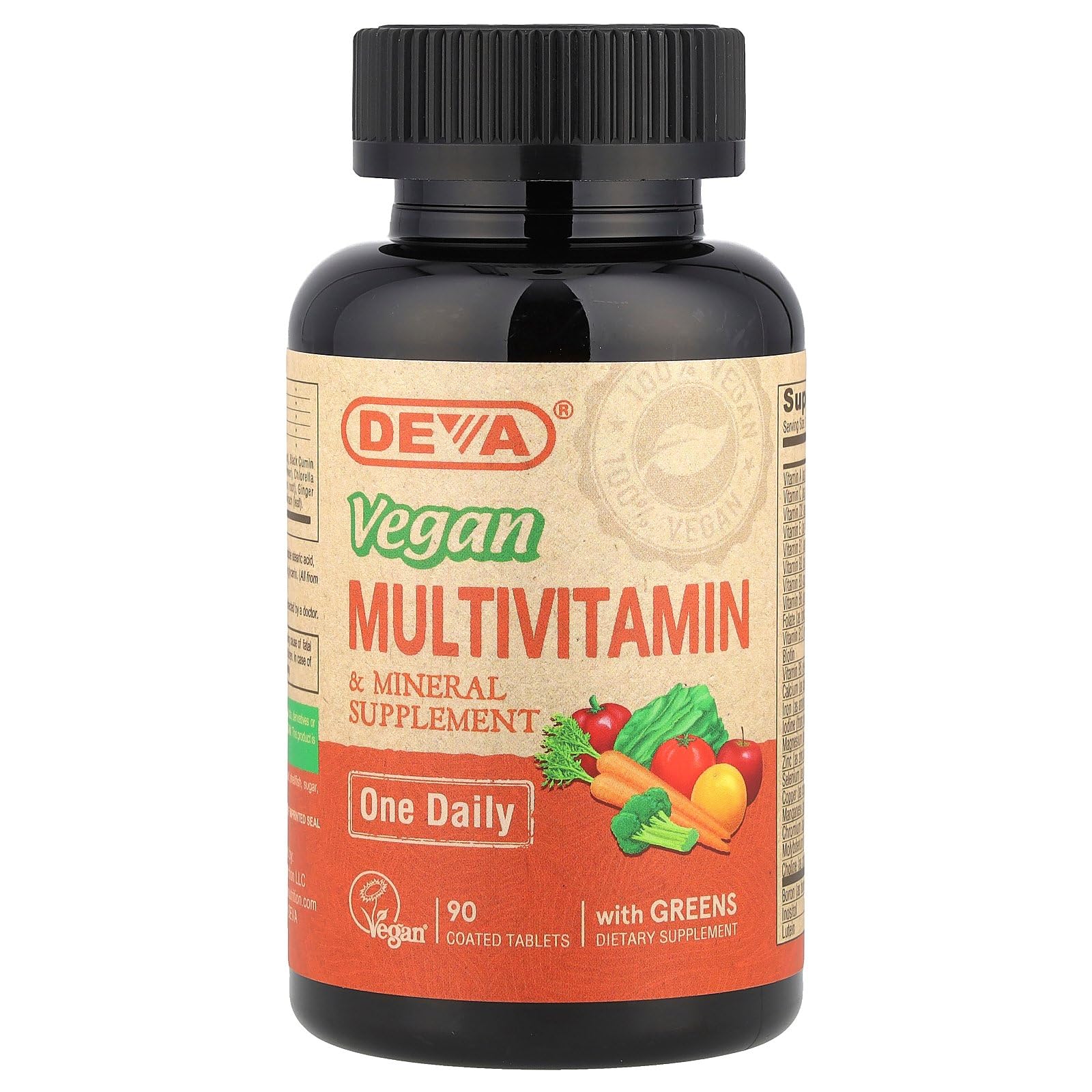 DEVA Vegan Multivitamin packaging – Tiny tablets, 90-count