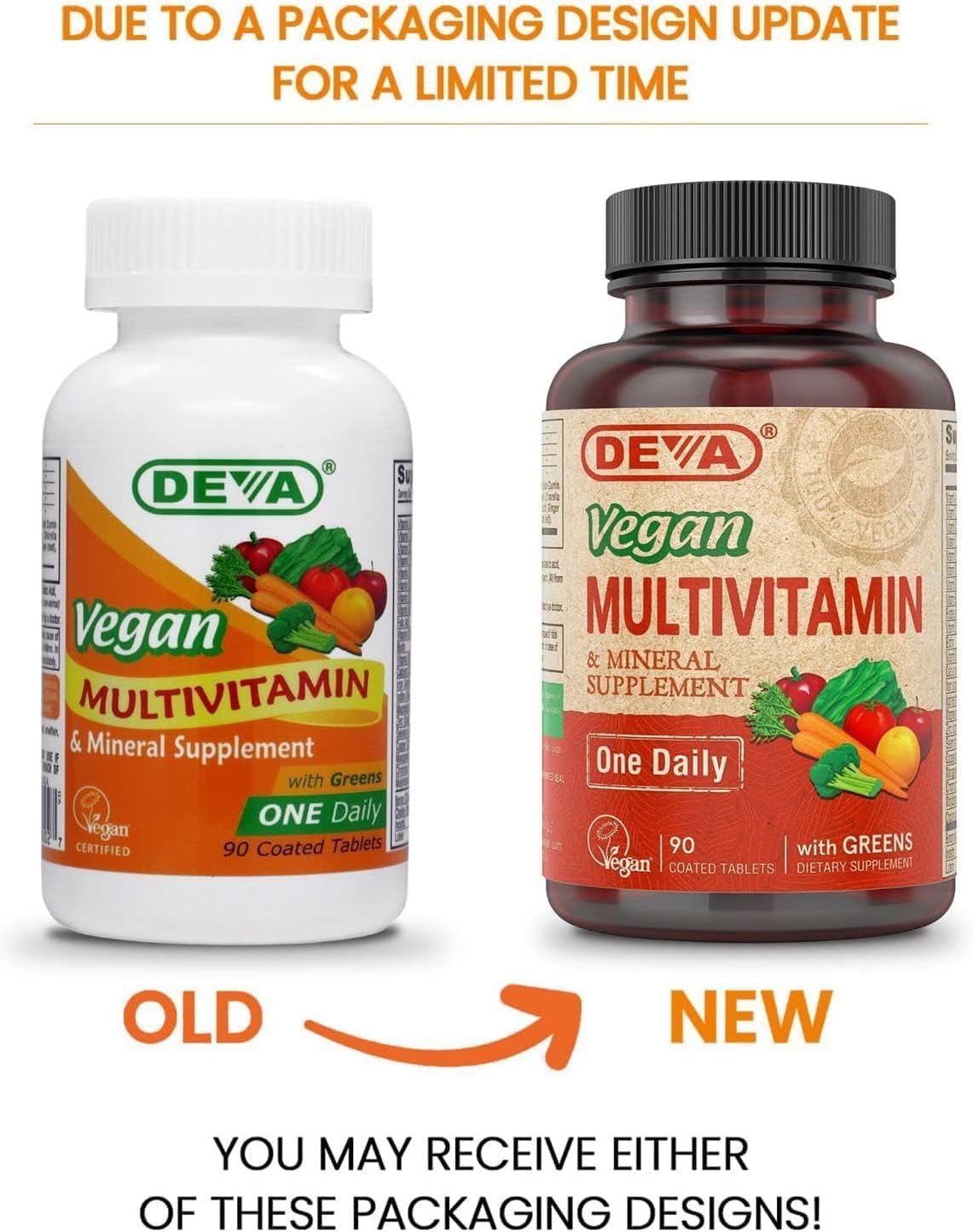 Label showing DEVA Vegan Multivitamin greens formula
