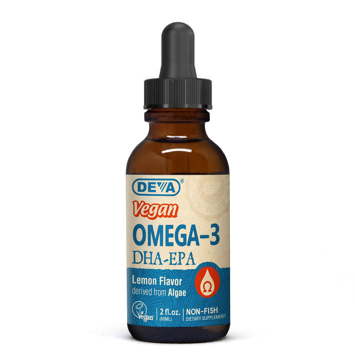 DEVA Vegan Omega-3 Liquid DHA & EPA from algae – Lemon flavor, 2 oz bottle