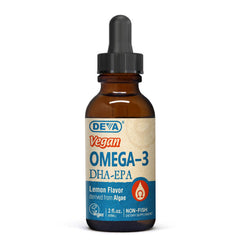 DEVA Vegan Omega-3 Liquid DHA & EPA from algae – Lemon flavor, 2 oz bottle