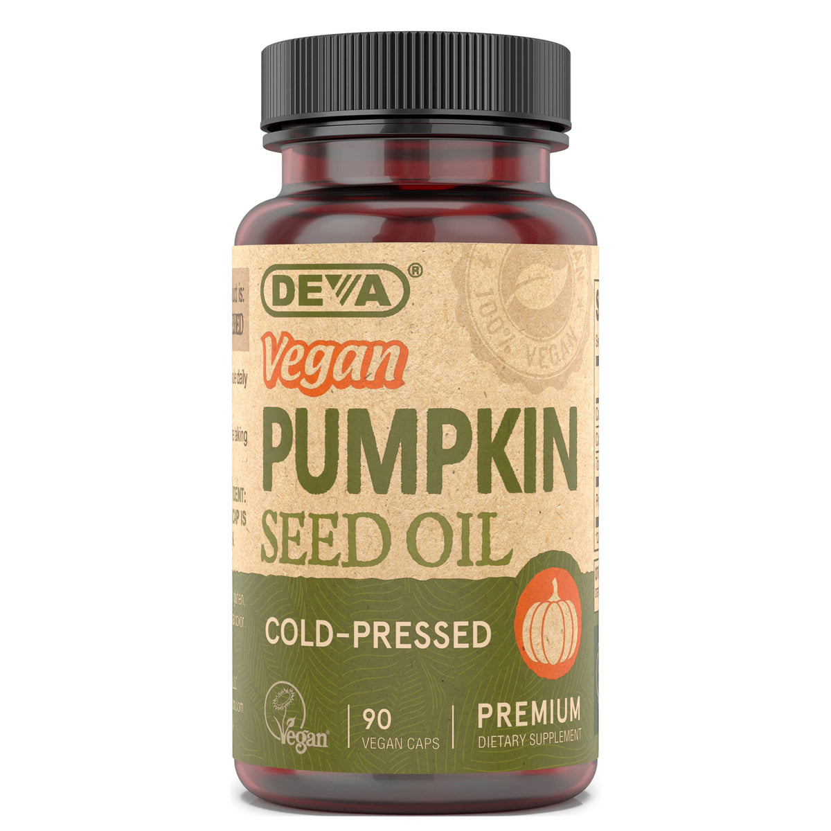 DEVA Vegan Pumpkin Seed Oil bottle with 500 mg capsules
