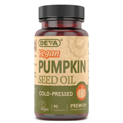 DEVA Vegan Pumpkin Seed Oil bottle with 500 mg capsules
