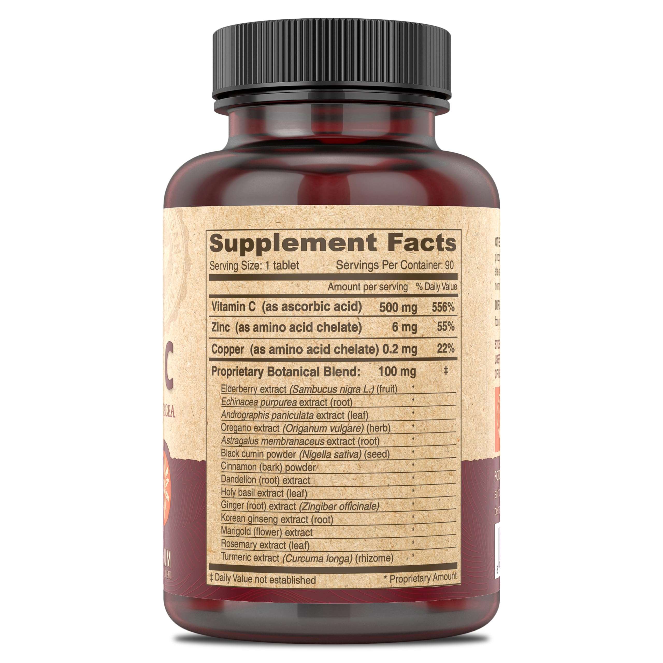 Vitamin C 500 mg with elderberry, echinacea and zinc ingredients