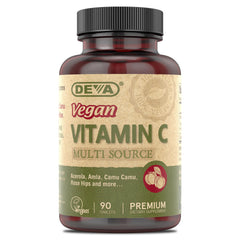Front view of DEVA Vegan Vitamin C bottle with 90 tablets