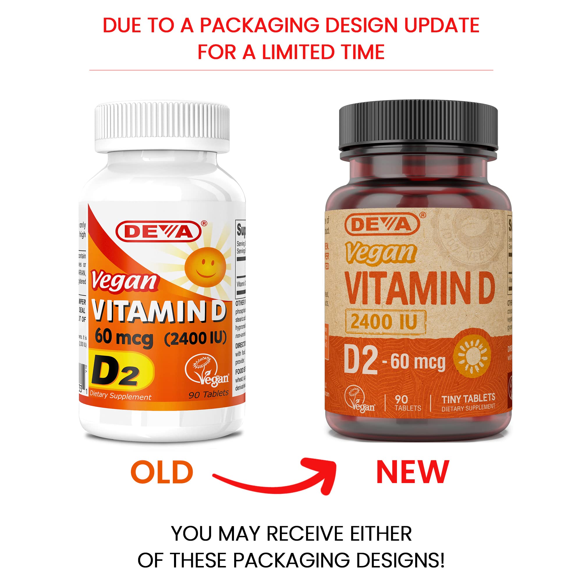 Close-up of the DEVA Vitamin D2 2400 IU bottle with label