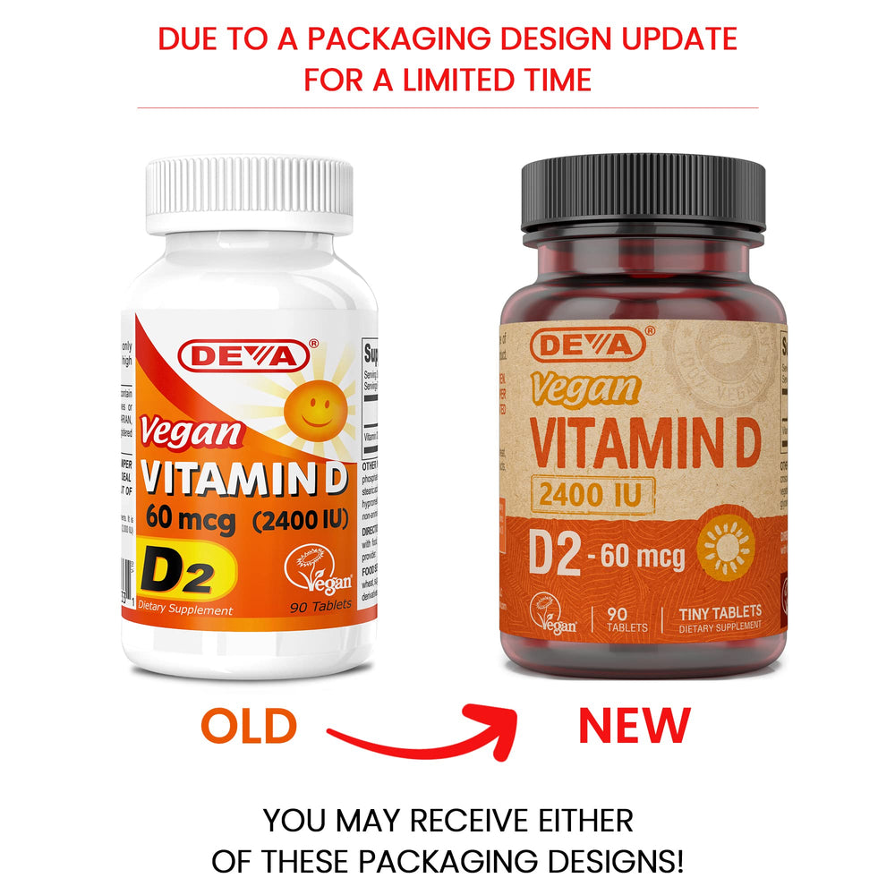 Close-up of the DEVA Vitamin D2 2400 IU bottle with label