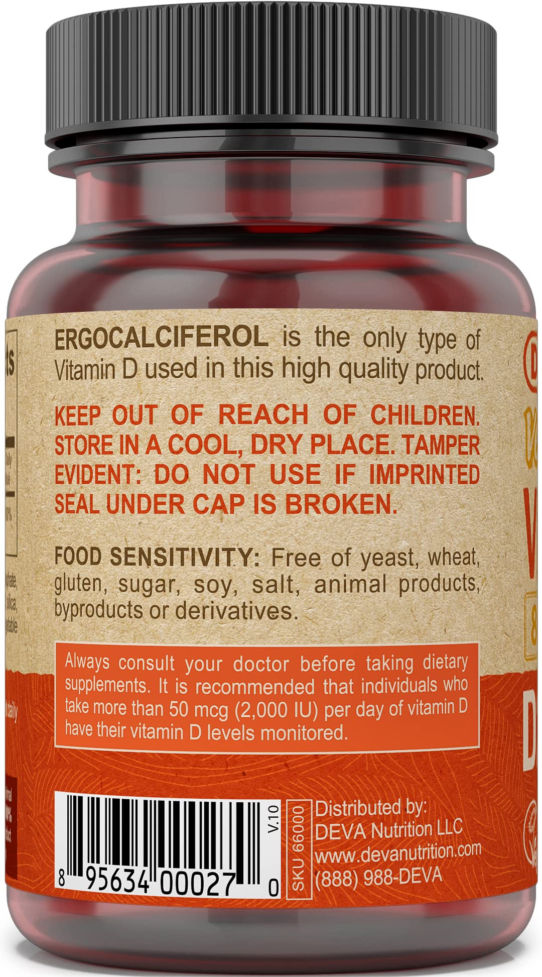 Nutrition facts panel for ergocalciferol 800 IU