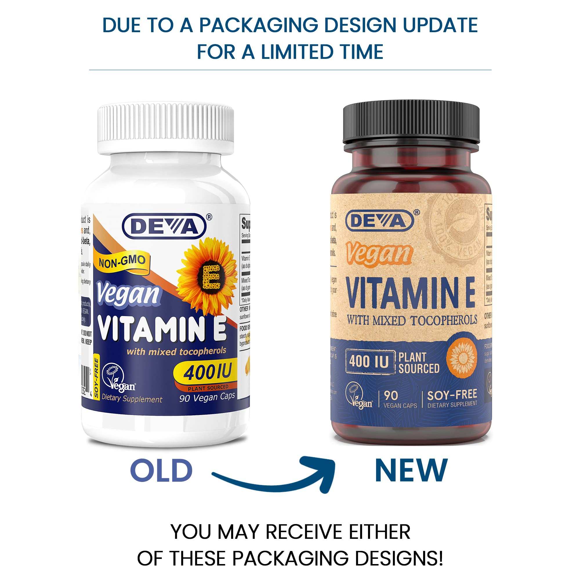 Supplement facts panel for DEVA Vitamin E 400IU