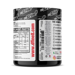 D-Fine8 shake with prepared drink shows sugar-free fueling for workouts.