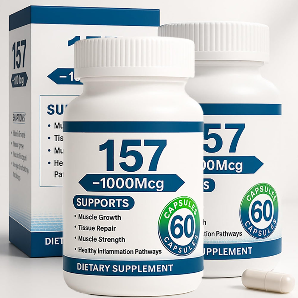 DFTLUUE 157Capsules bottle closeup shows plant-based, easy-to-take capsules for daily wellness.