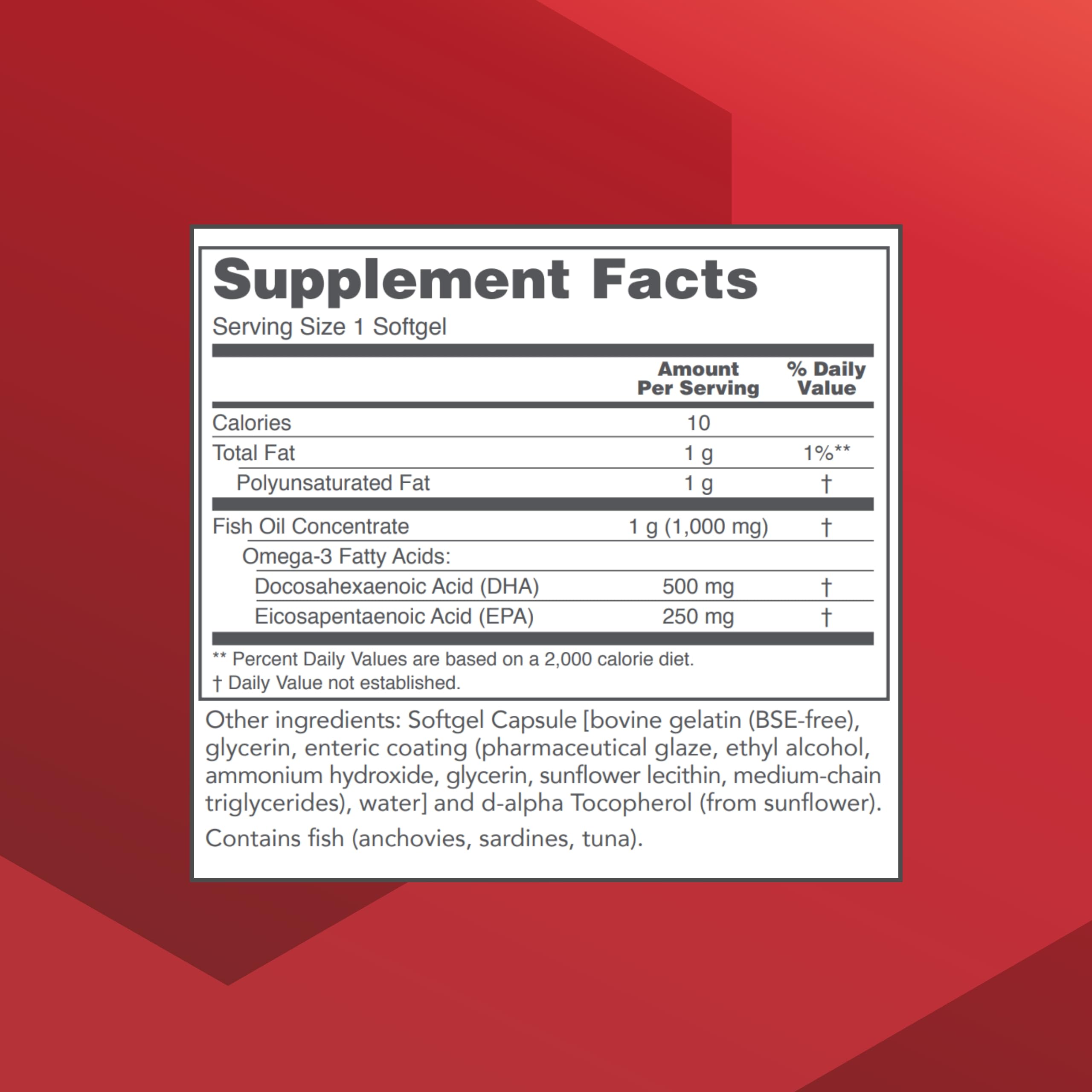 DHA 500mg and EPA 250mg fish oil softgels