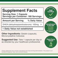 DHEA 100mg bottle back nutrition label