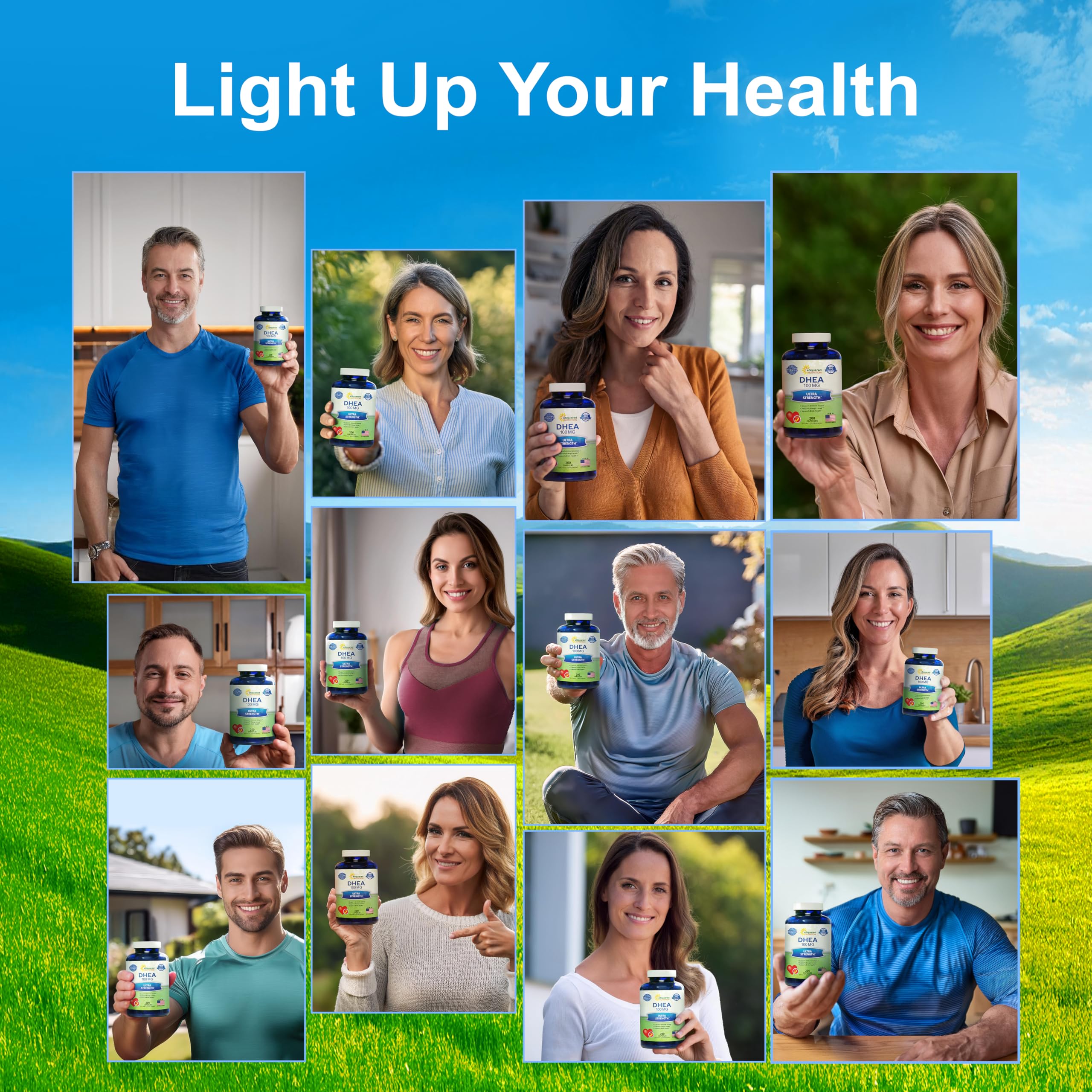 DHEA 100mg bottle displayed with 200 capsules