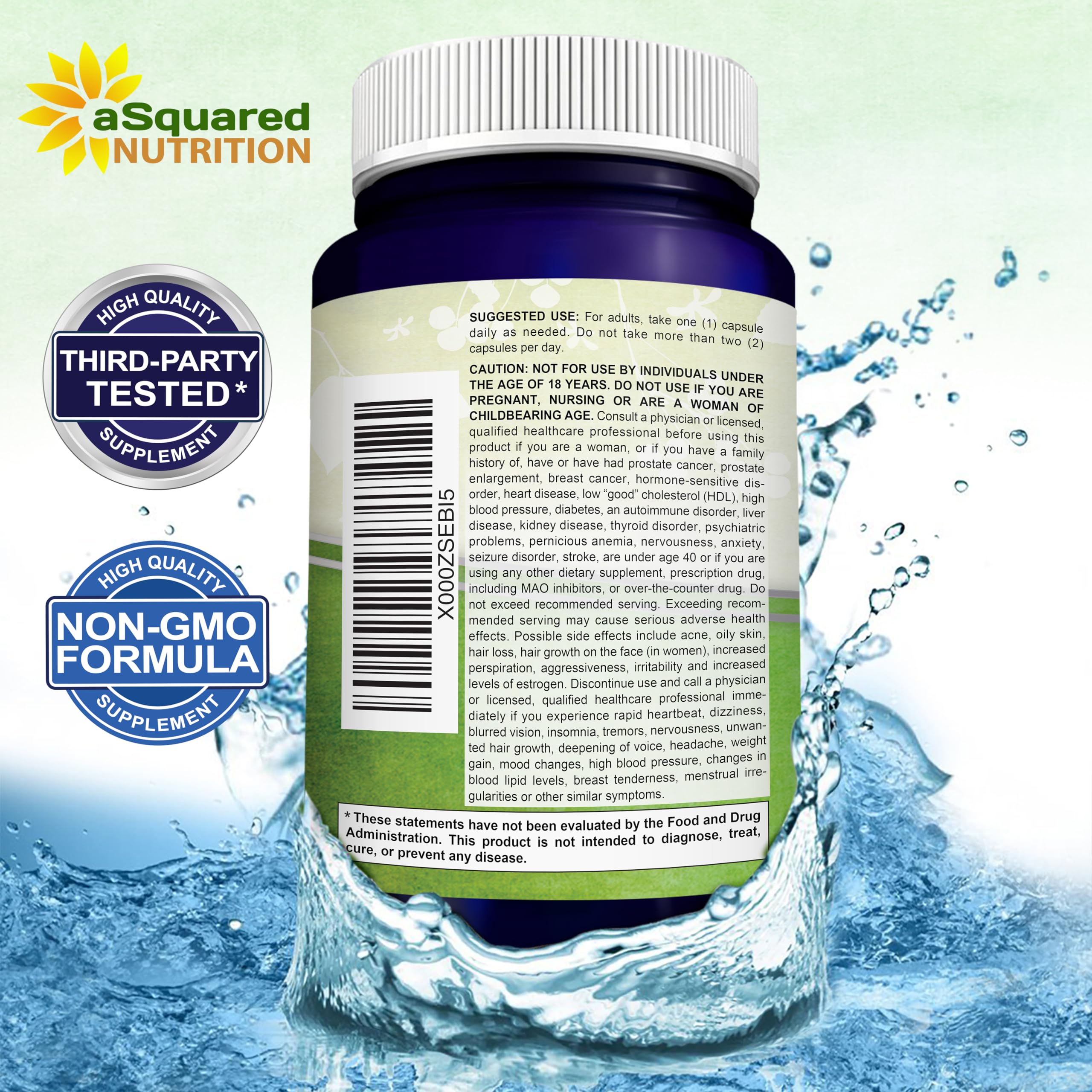 Back label detailing ingredients and third-party testing information
