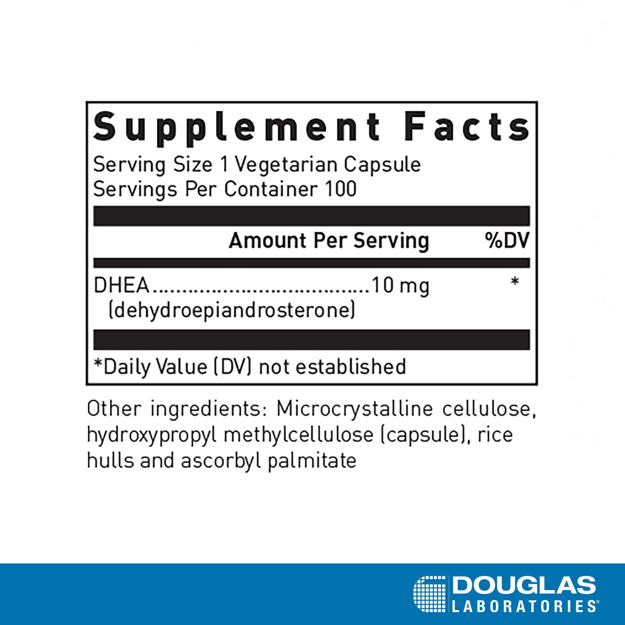 Close-up of micronized DHEA 10 mg capsules