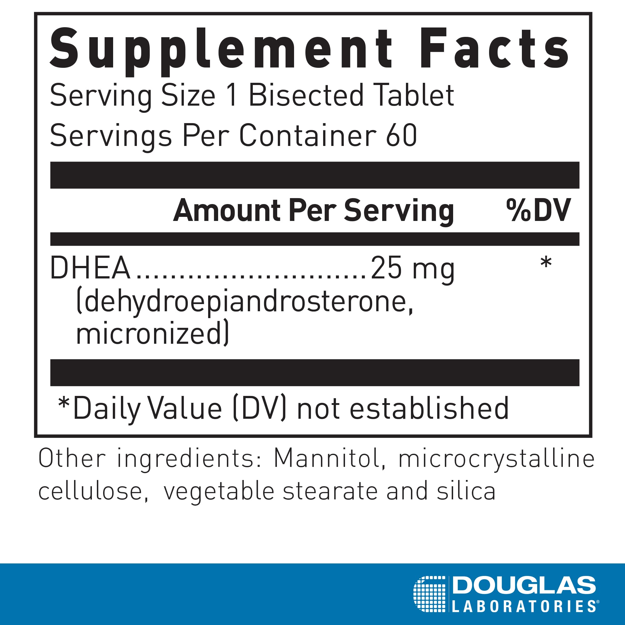 DHEA 25 mg tablets packaging and bottle