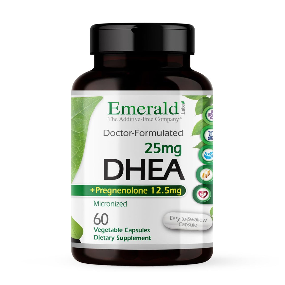 Bottle of Ultra Botanicals Emerald Labs DHEA 25mg supplement