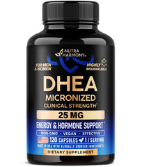 DHEA 25mg micronized capsules bottle close-up