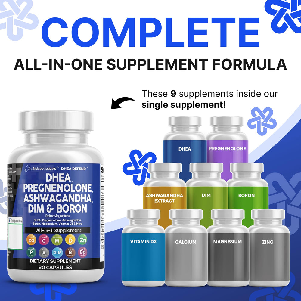 Capsules with DIM, Ashwagandha and minerals close-up