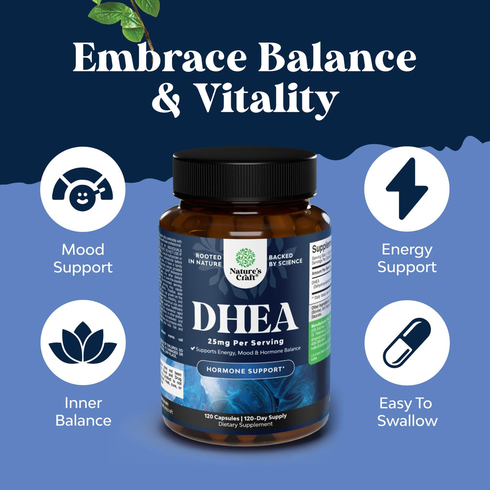 Bottle of DHEA 25mg supplement 120 count