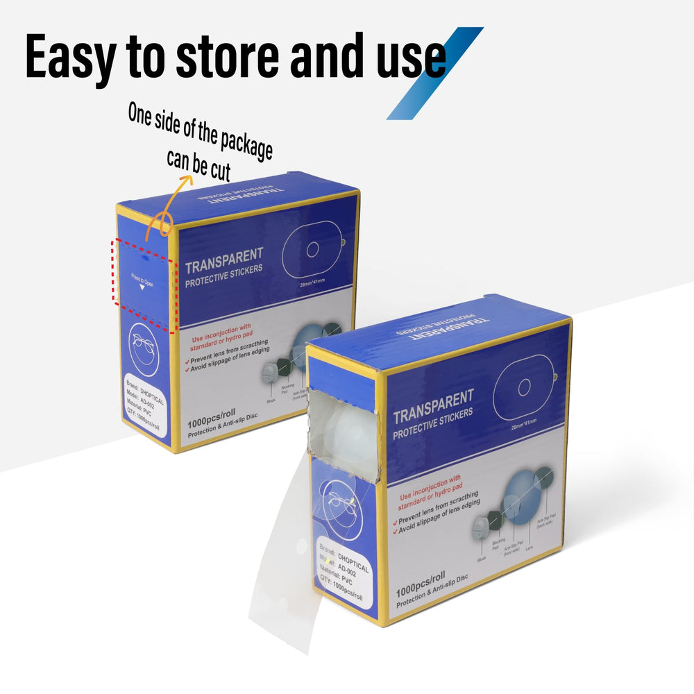 Dhoptical product label and packaging showing 1000 pcs roll