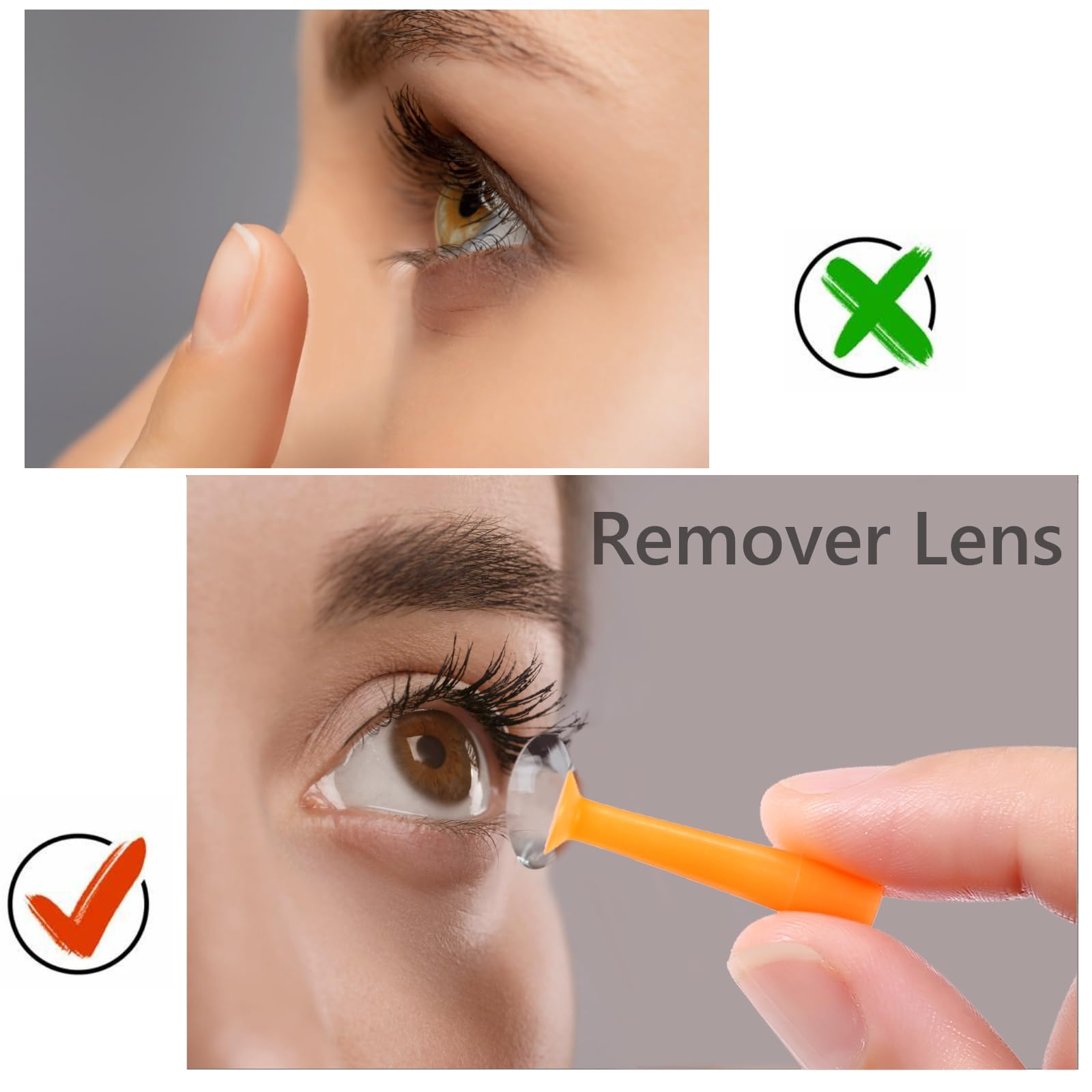 Orange suction cup lens remover used on a scleral lens