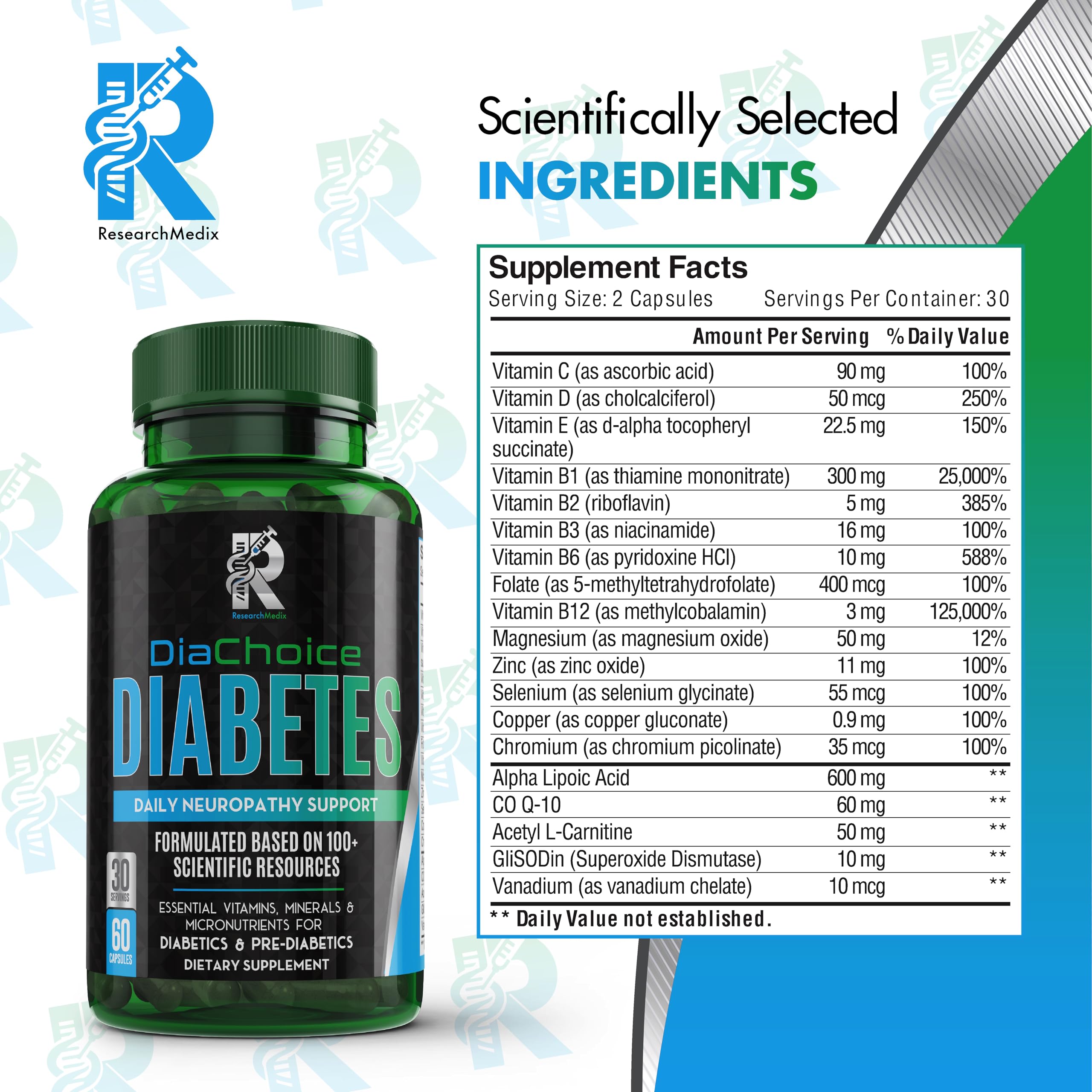 DiaChoice bottle close-up showing Alpha Lipoic Acid 600 mg label