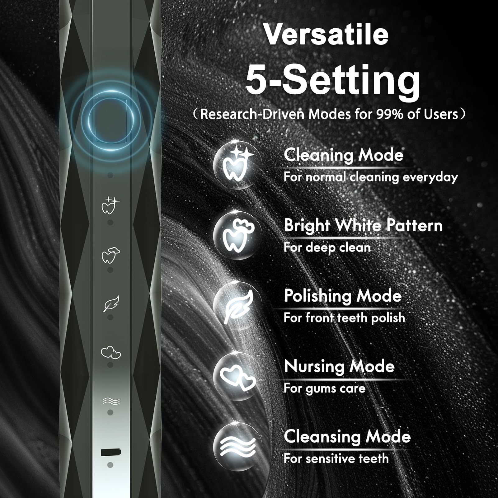 Diamond Style black ergonomic toothbrush handle close-up