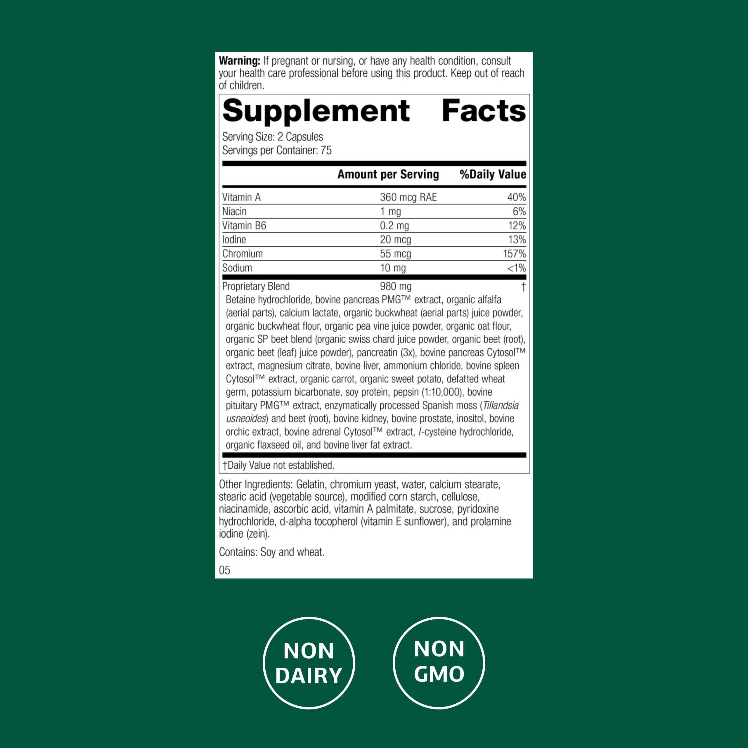 Front label highlighting chromium and antioxidant vitamin A