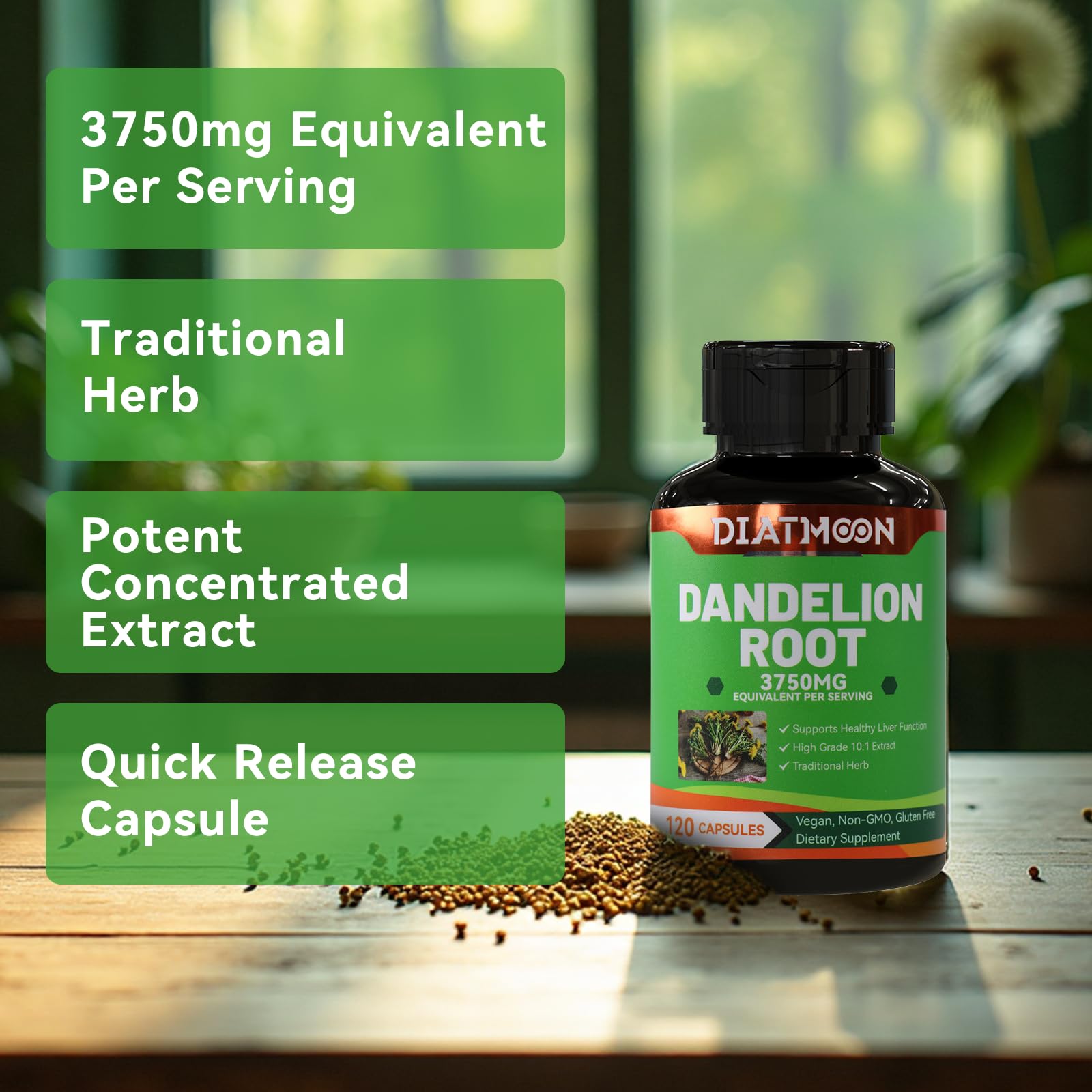 Ingredient panel highlighting 100% Vegetarian, Non-GMO and Gluten Free