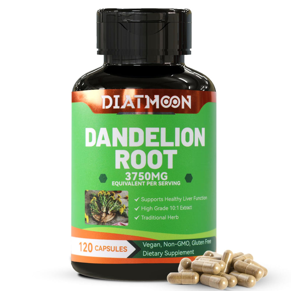 DIATMOON Dandelion Root Supplement bottle highlights 3750mg per serving for daily wellness