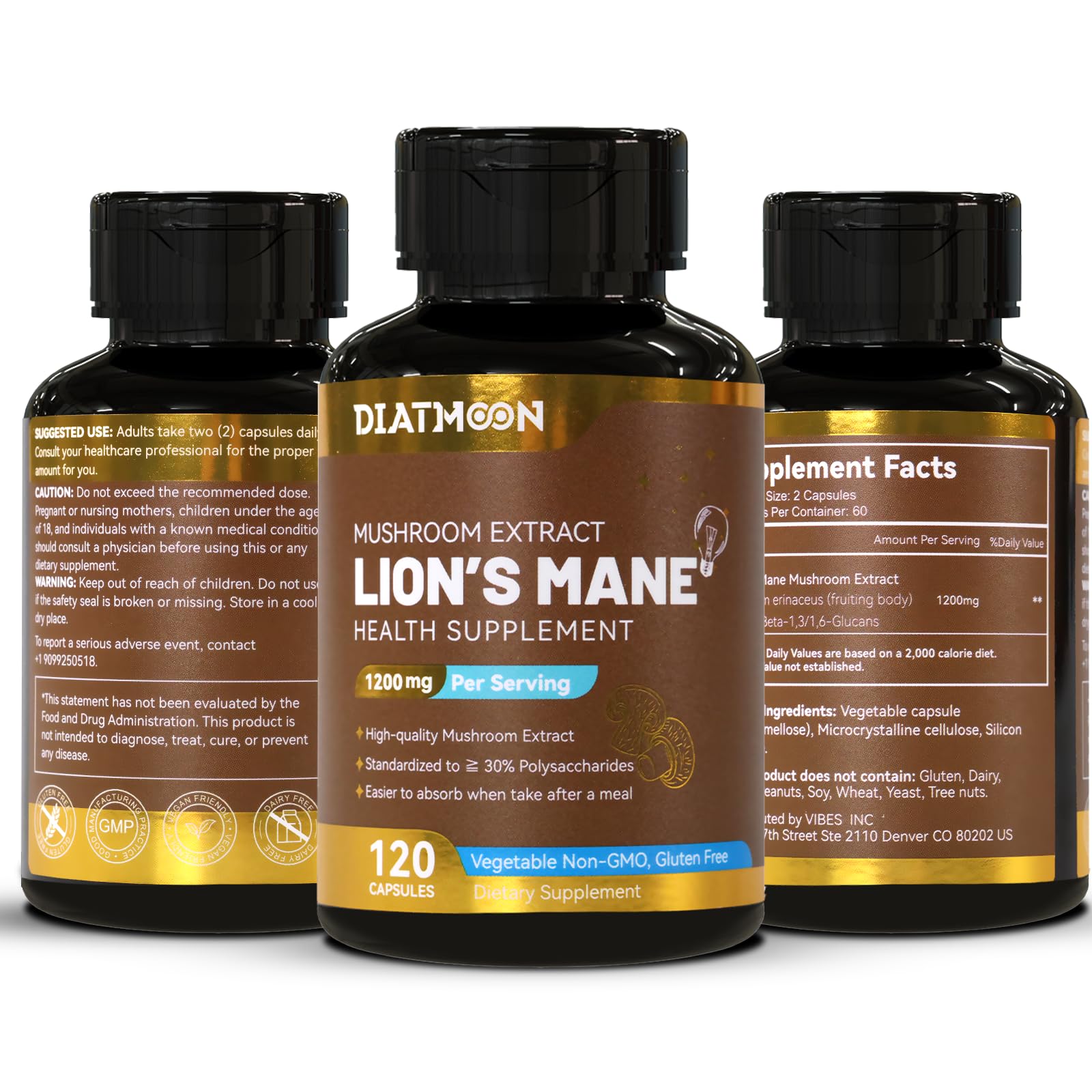 GMP-certified manufacturing label for DIATMOON Lions Mane
