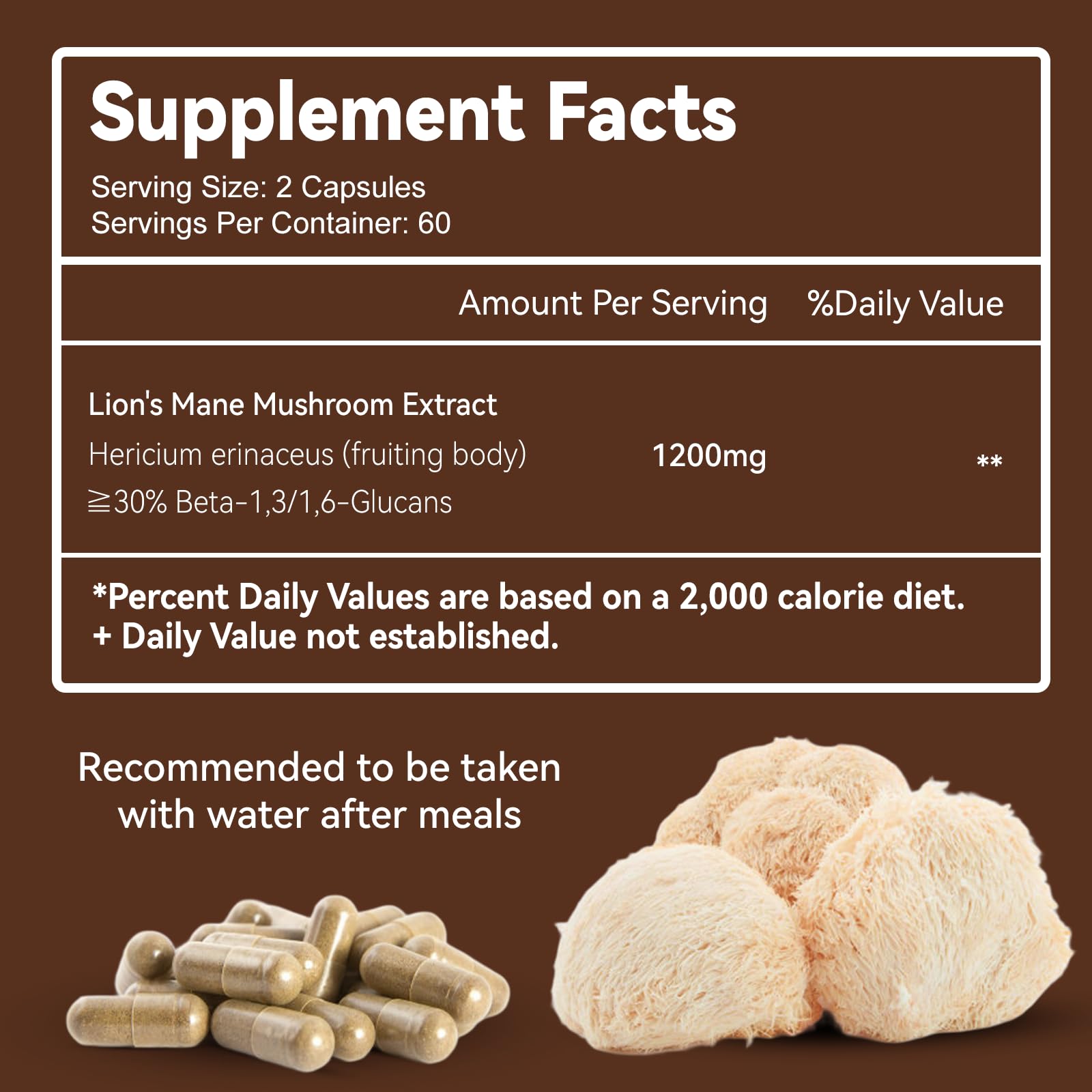 Close-up of Lions Mane 1200mg capsules