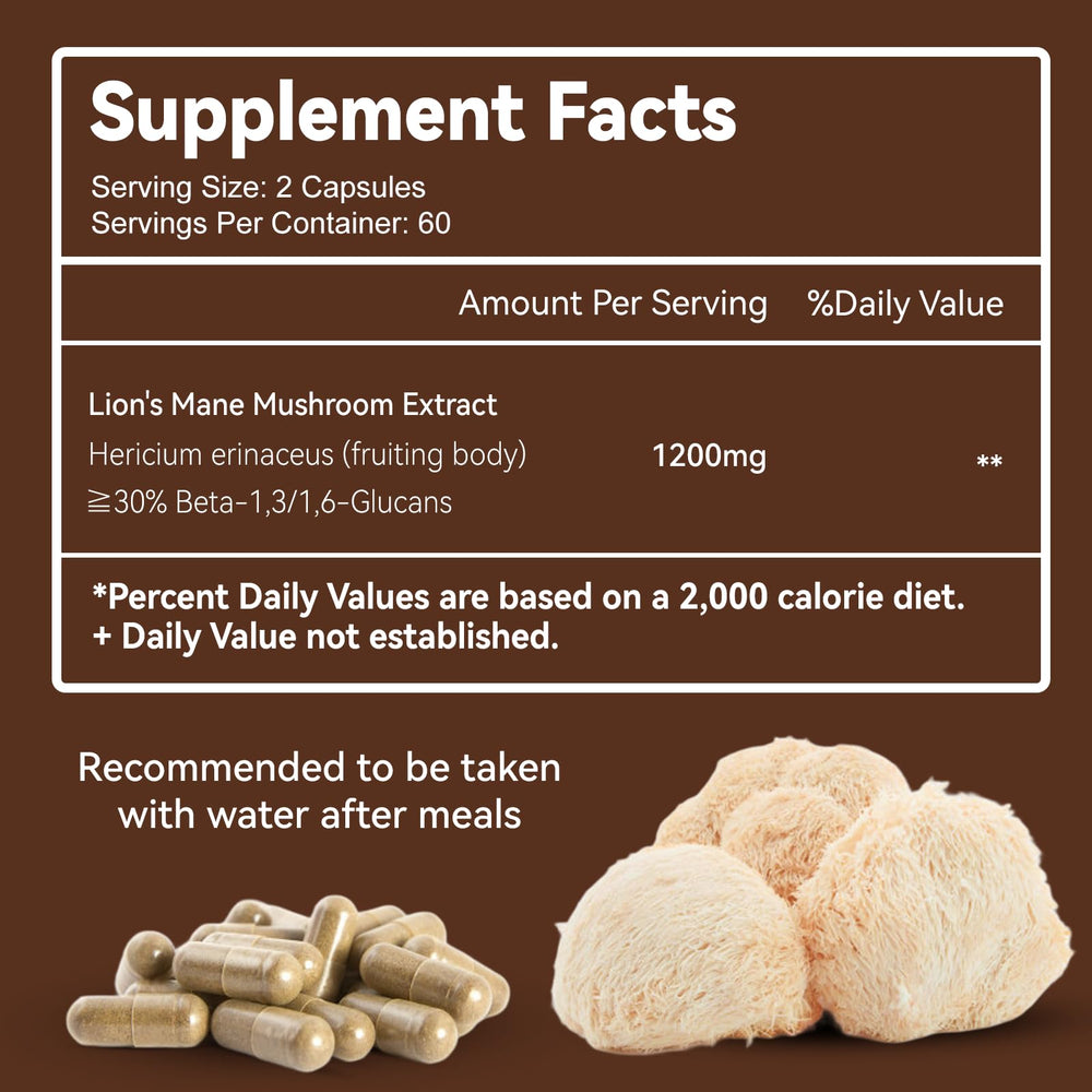 Close-up of Lions Mane 1200mg capsules