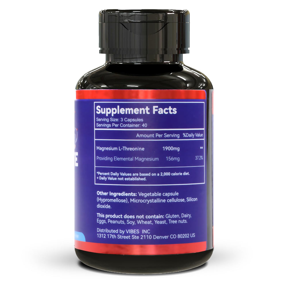 Close-up of the product label showing 1900mg Magnesium L-Threonine