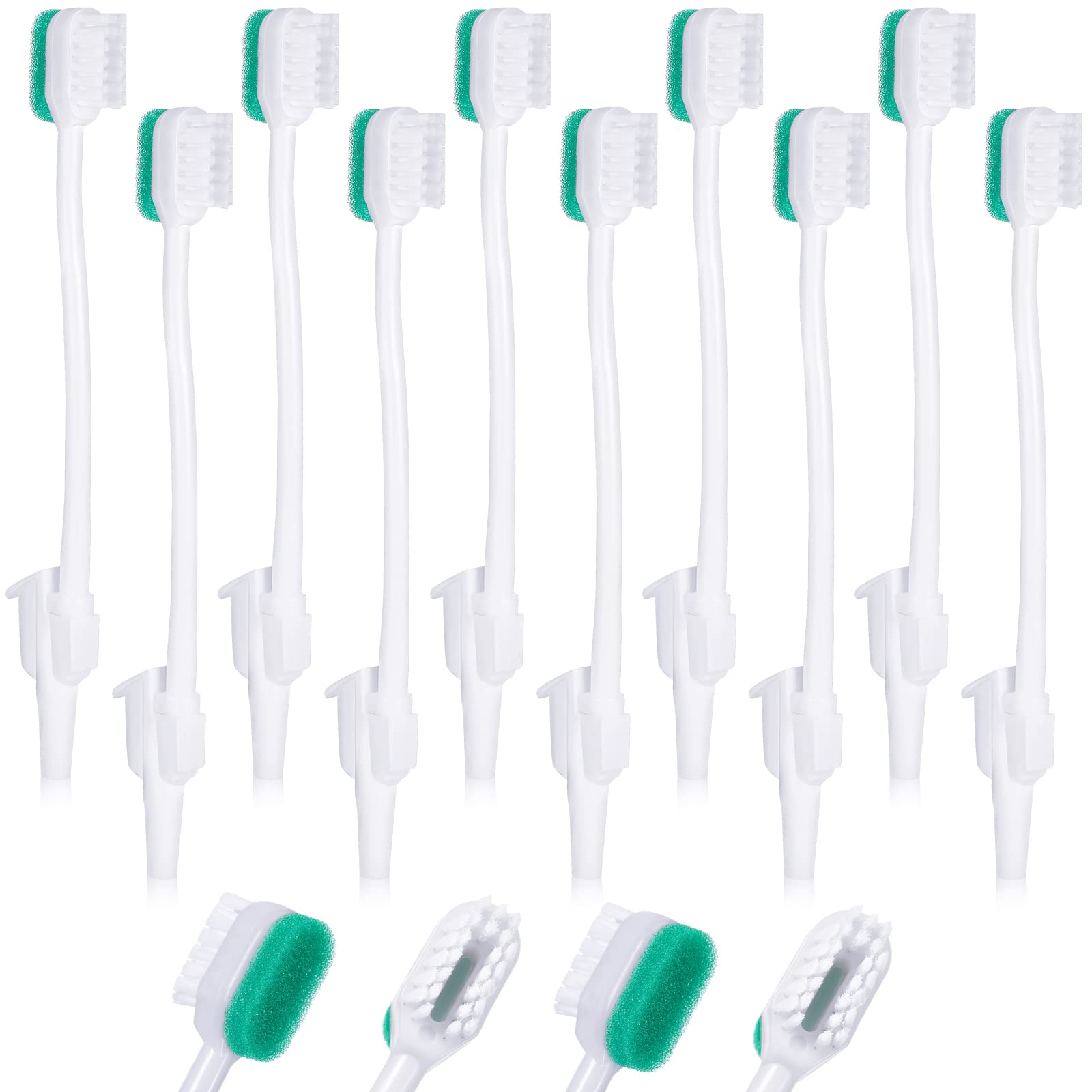 Open packaging showing 10 individually wrapped suction swab toothbrushes