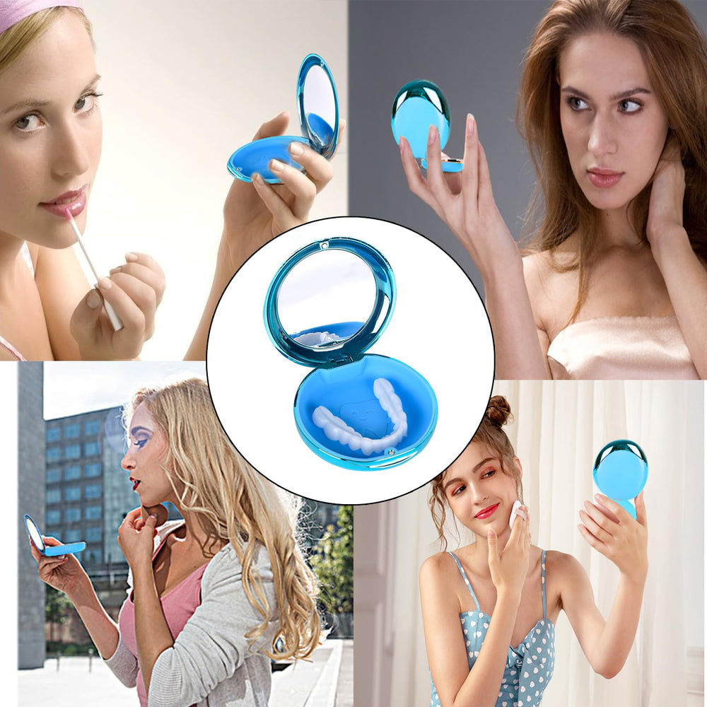 Blue denture case surface is easy to rinse and clean
