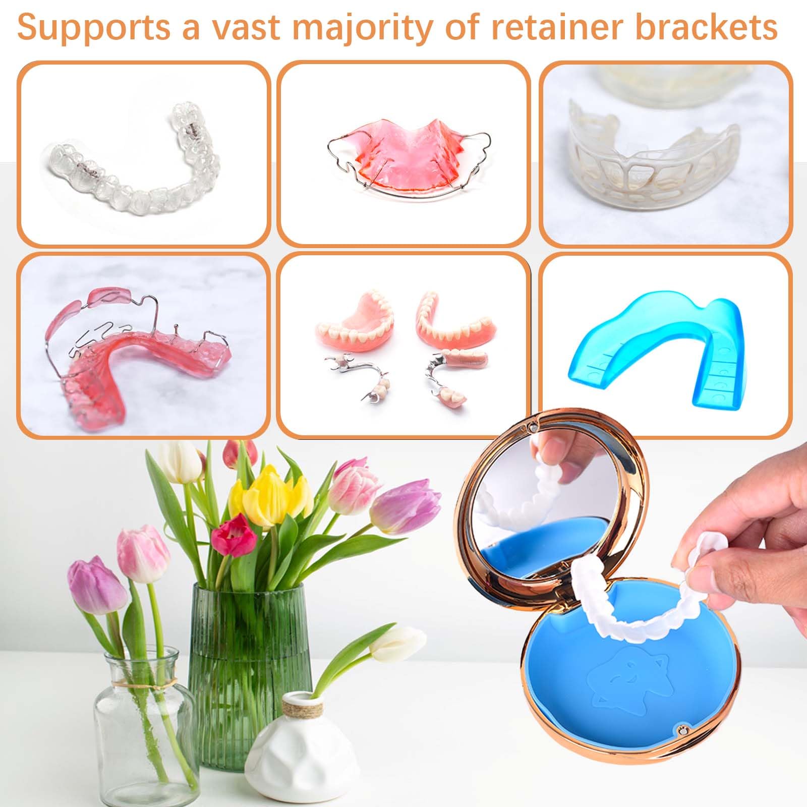 Interior cushioning protecting dentures inside the case
