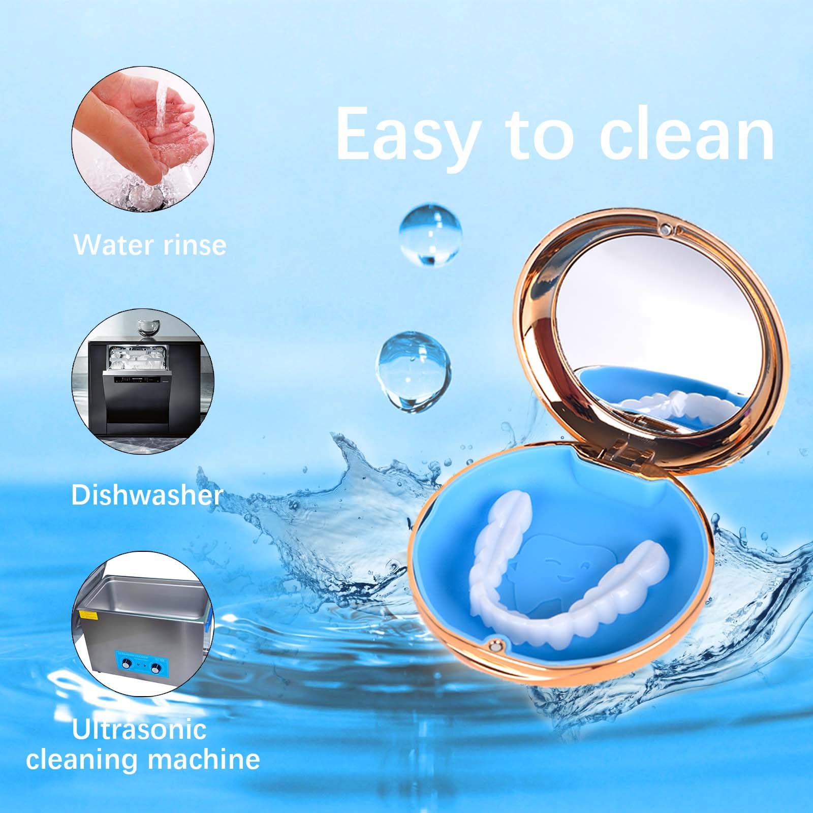 Built-in mirror located inside the lid for denture checks