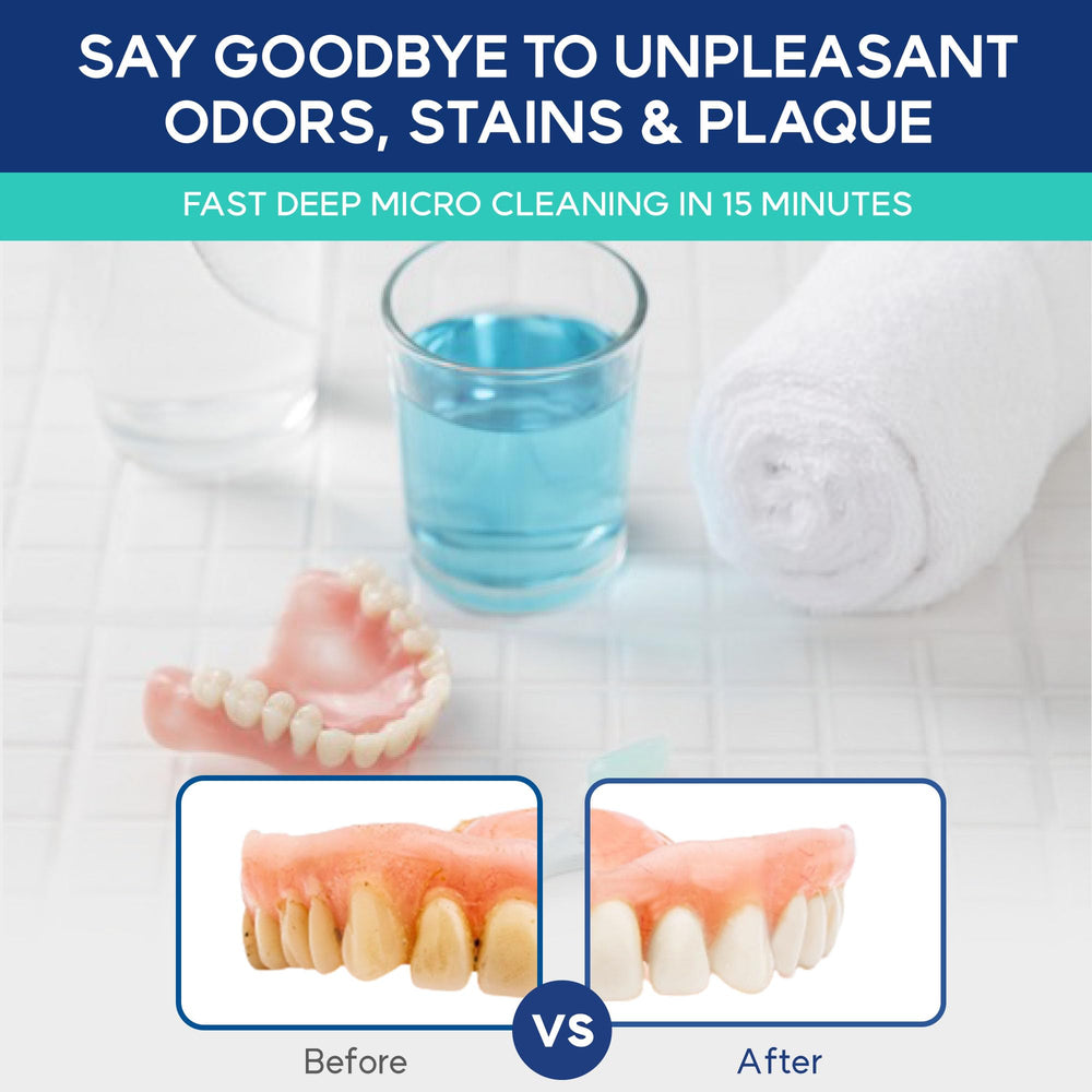 Dissolving mint tablet in warm water for mouthpiece cleaning